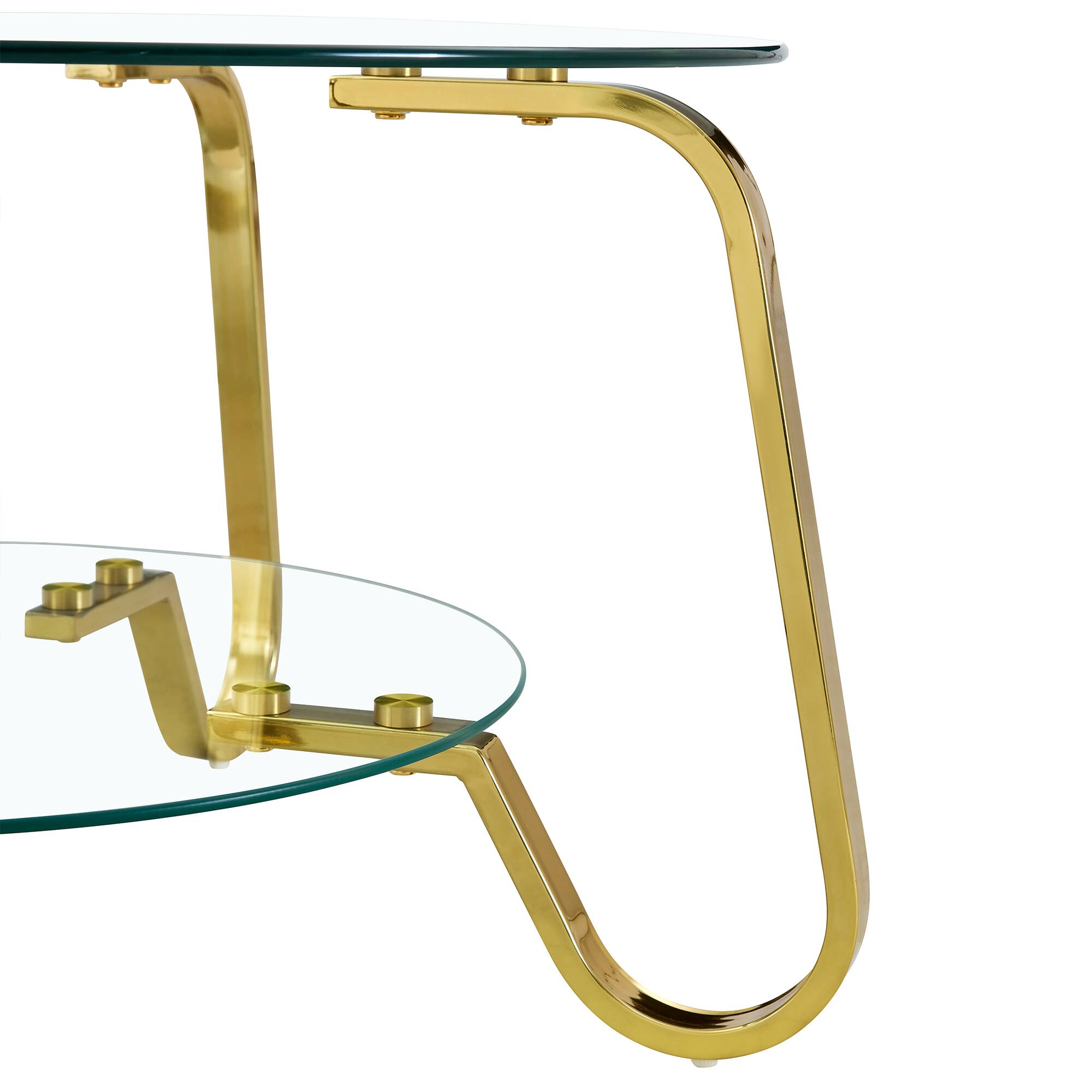 Alt View 8. Loheer - Loheer- Tempered Glass Coffee Table Double Tier Metal Frame Center Table for Living Room 2.6x2.6x1.5 ft - Gold.