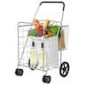 Costway - Utility Shopping Cart Foldable Jumbo Basket Outdoor Grocery Laundry - Silver