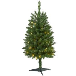 BreeBe - 3’ Slim Mountain Pine Christmas Tree w/50 LED Lights - Green