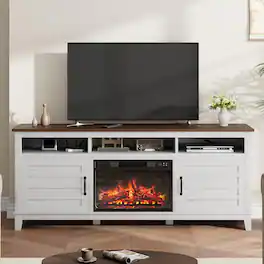 Jojoka - 71" Farmhouse TV Stand with 23" Electric Fireplace, Adjustable Storage, Media Console for Living Room & Bedroom - White