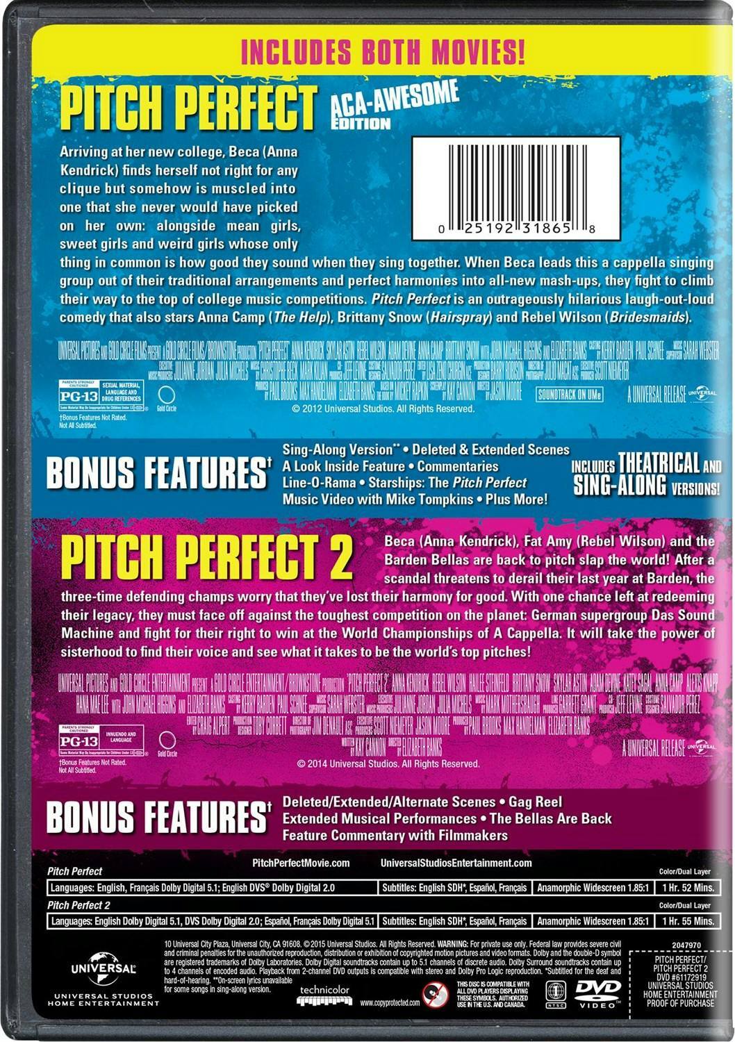 Back. Pitch Perfect/Pitch Perfect 2 (DVD Double Feature) [DVD].