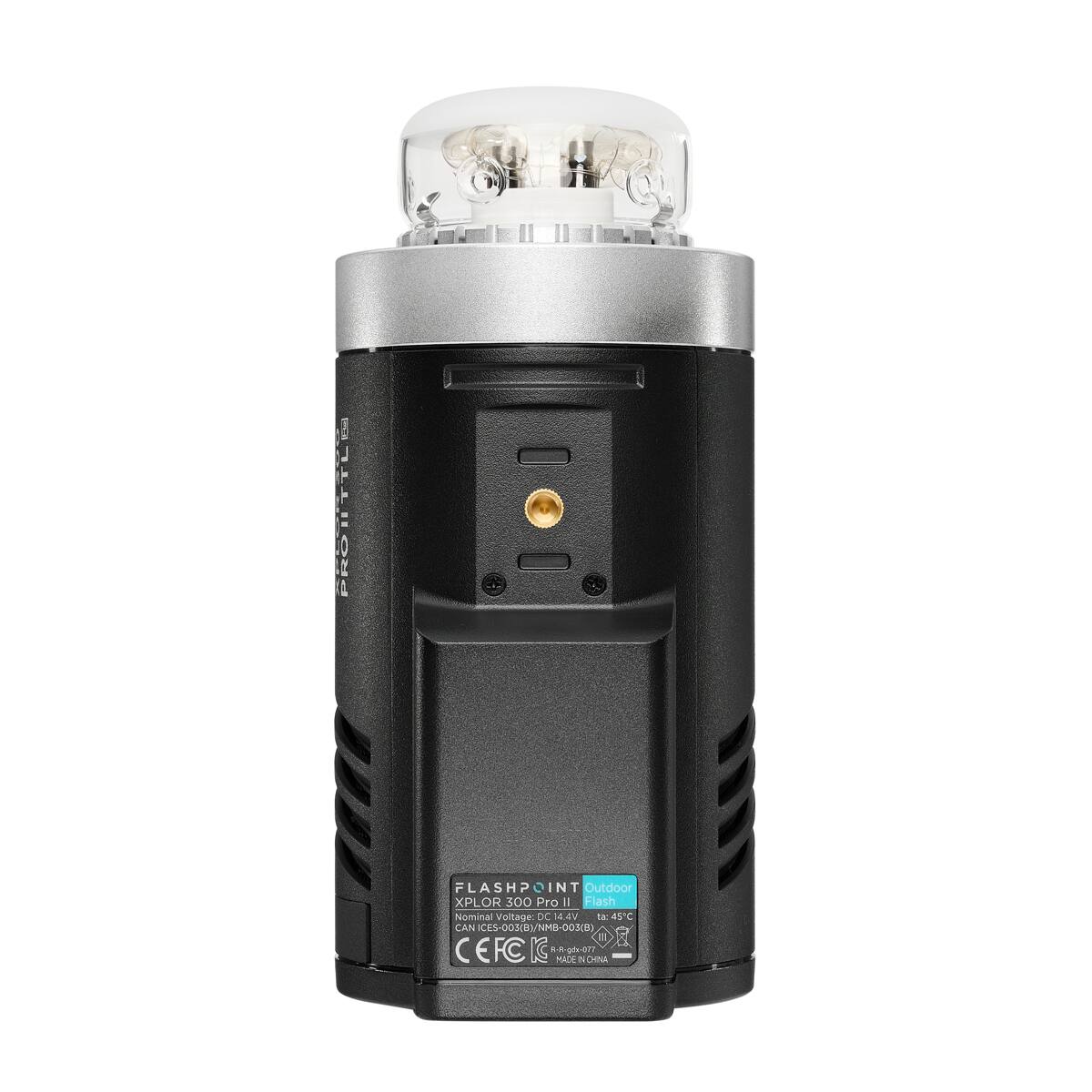 I PRO TITTLE A2d FLASHPOINT OINT Outdoor XPLOR 300 Pro II Flash Nominal Voltage DC 14.4V Ta: 45°C CAN CES-003B3 NMD-0030B C EFC FC IS d 8-050 MADE - 7 CHNA