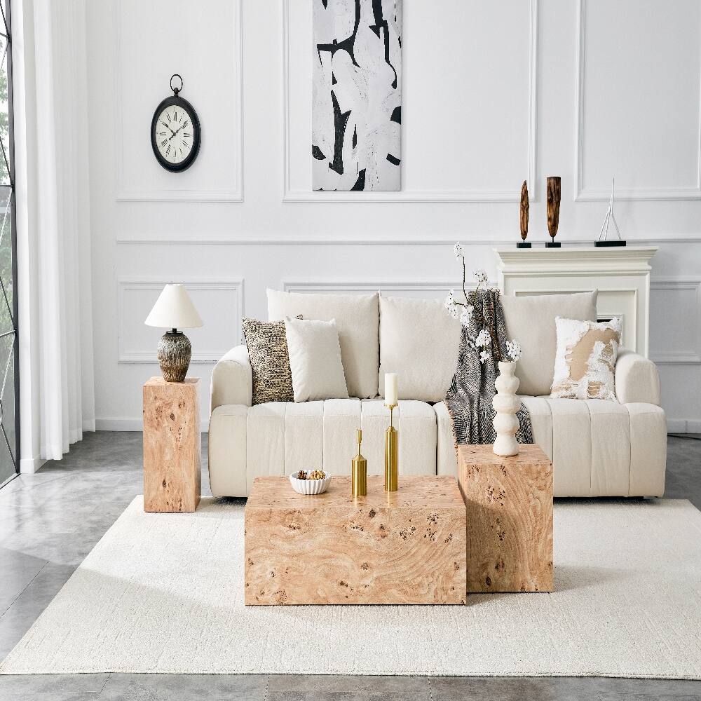 Alt View 6. Loheer - Loheer Wabi-Sabi Coffee Table Wood Grain MDF Modular Side Table Natural Style Square Nightstand 39.4x21.7x11.8 - Natural.