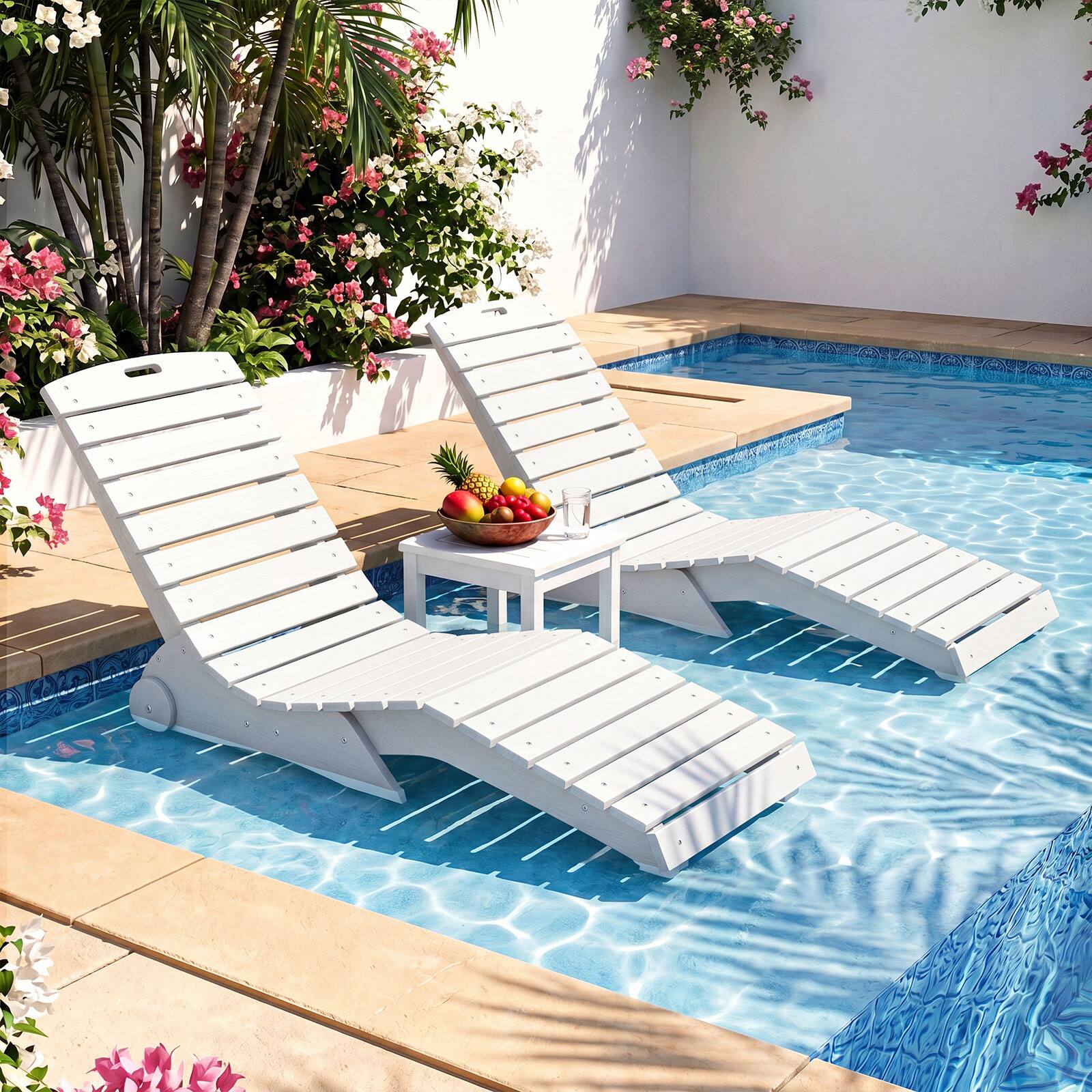 Alt View 1. Gymax - Gymax 2PCS In-Pool Lounge Chair Ergonomic S-Curve HDPE Pool Chaise Lounger w/Wheels White - White.
