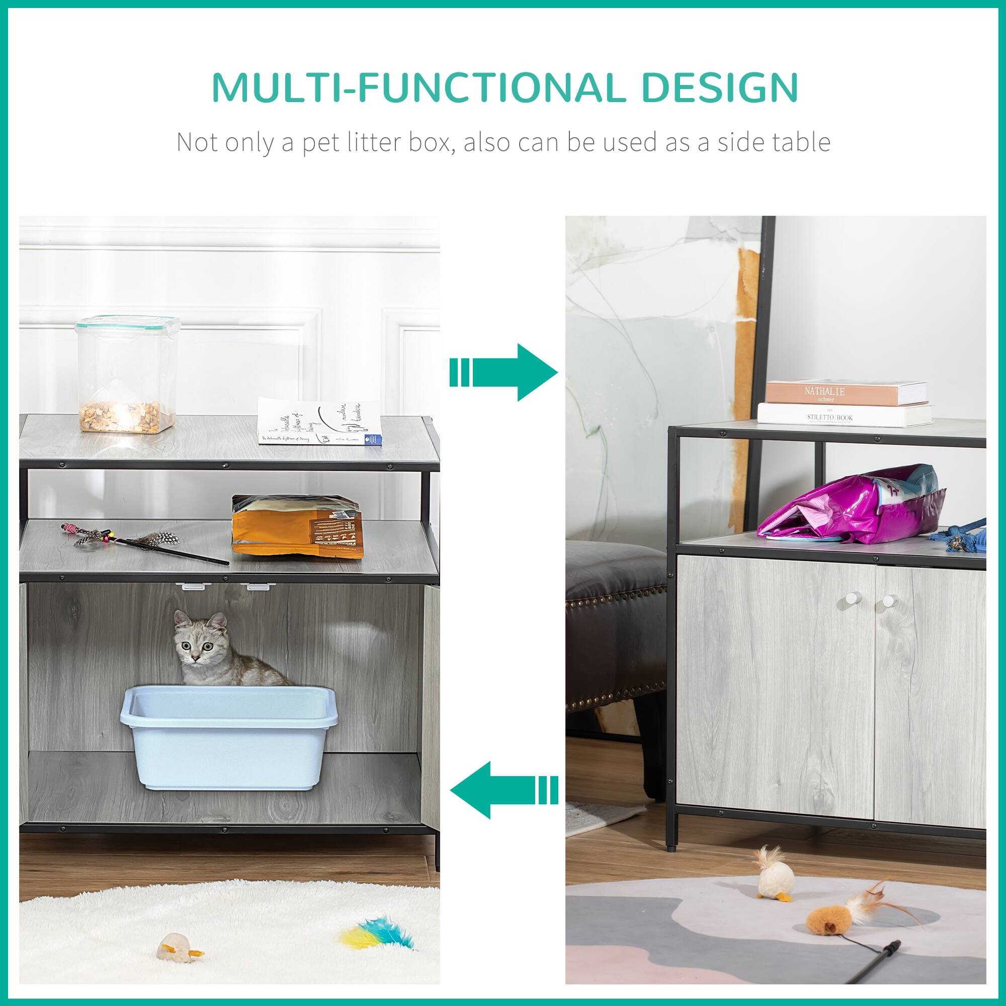 MULTI-FUNCTIONAL DESIGN  
Not only a pet litter box, also can be used as a side table