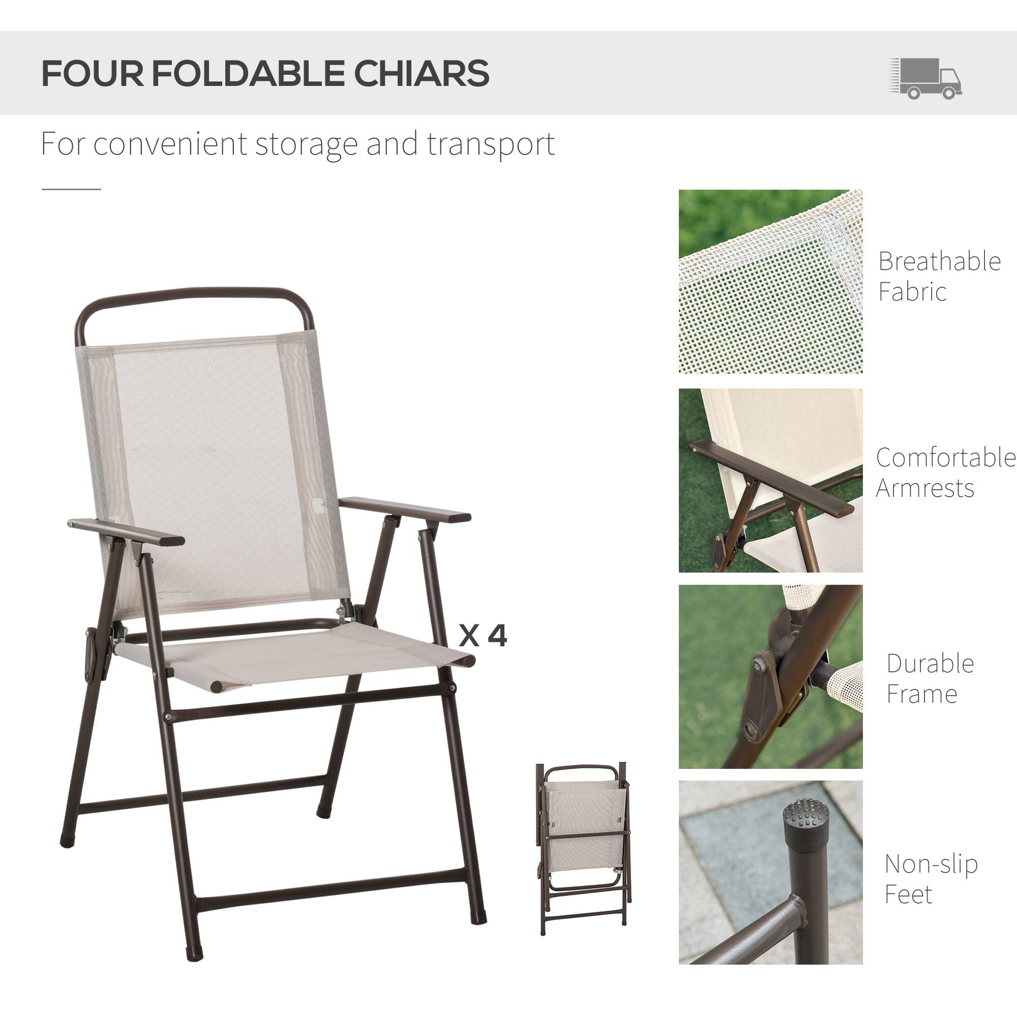 FOUR FOLDABLE CHAIRS For convenient storage and transport Breathable Fabric Comfortable Armrests X4 Durable Frame Non-slip Feet
