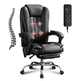 Ecooso - Massage Office Chair ,Executive Office Chair with Foot Rest and Padded Armrests,Reclining Backrest and Wheels - Black