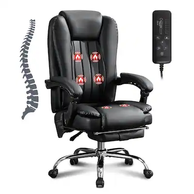 Spaco - Executive Office Massage Chair with Heat with 6 Vibration Points, Foot Rest, Padded Armrests, Reclining Backrest - Black Spaco - Executive Office Massage Chair with Heat with 6 Vibration Points, Foot Rest, Padded Armrests, Reclining Backrest - Black