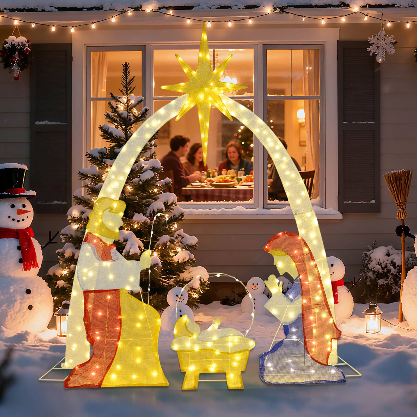 Alt View 4. Costway - Costway 6 Ft Lighted Nativity Scene with 240 Warm White LED Lights for Yard, Porch, Garden - Multicolor.
