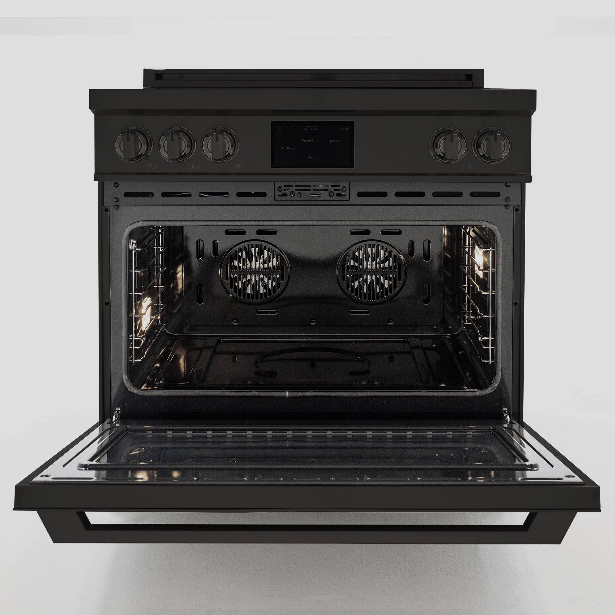 Back. Induction Hardware - Professional 36 Inch Induction Range with Convection Oven & Air Fry, 5 Burner Electric Stove, Pizza Stone - Black.