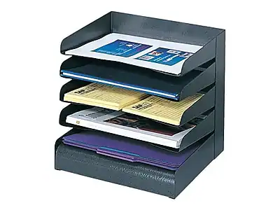 Front. Safco - Safco 5-Compartments Steel File Organizer, Black (3127BL) - Black.