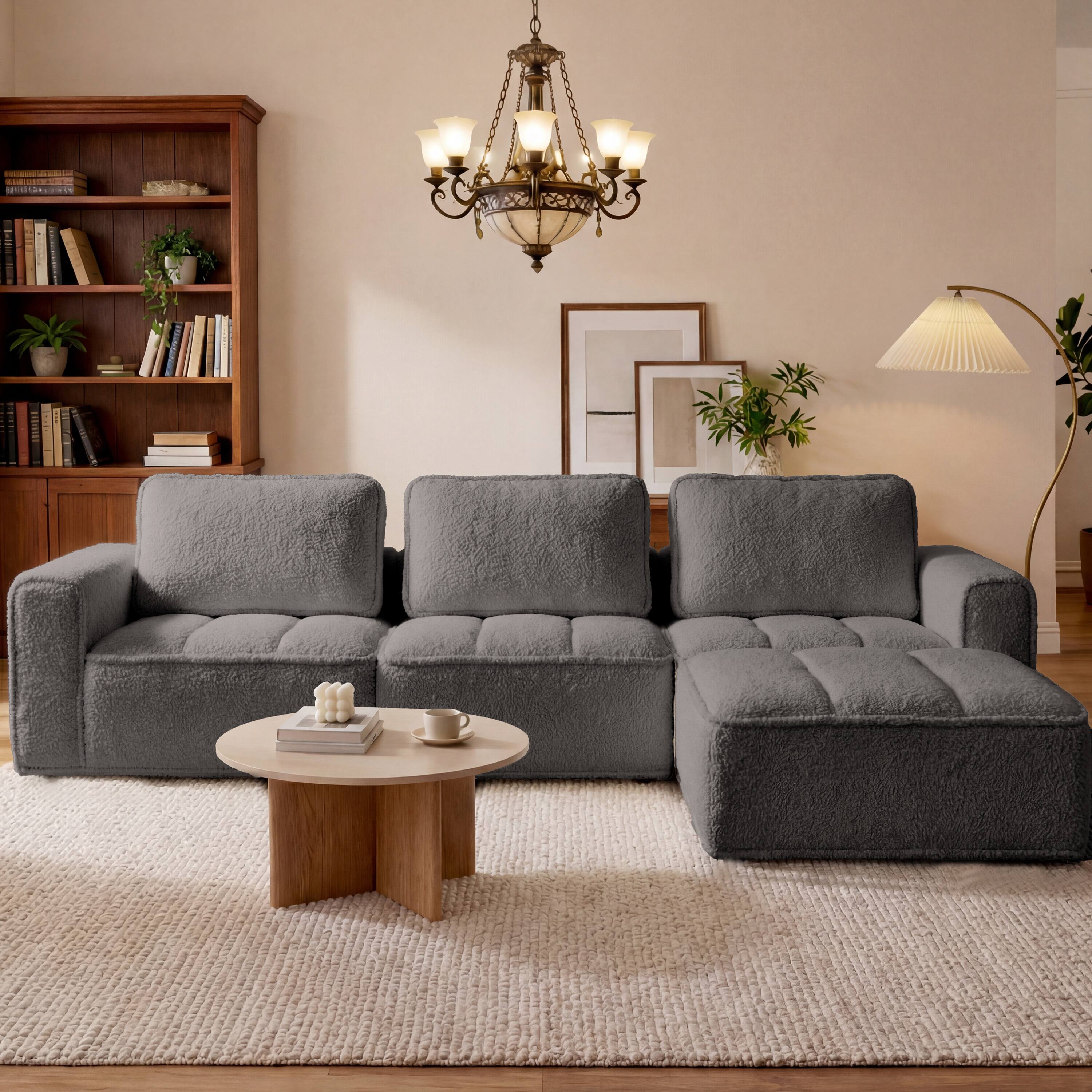 Left. Dyonery - 110" L Shaped Modular Sectional Sofa with Ottoman, Boneless Couch for Living Room - Dray.
