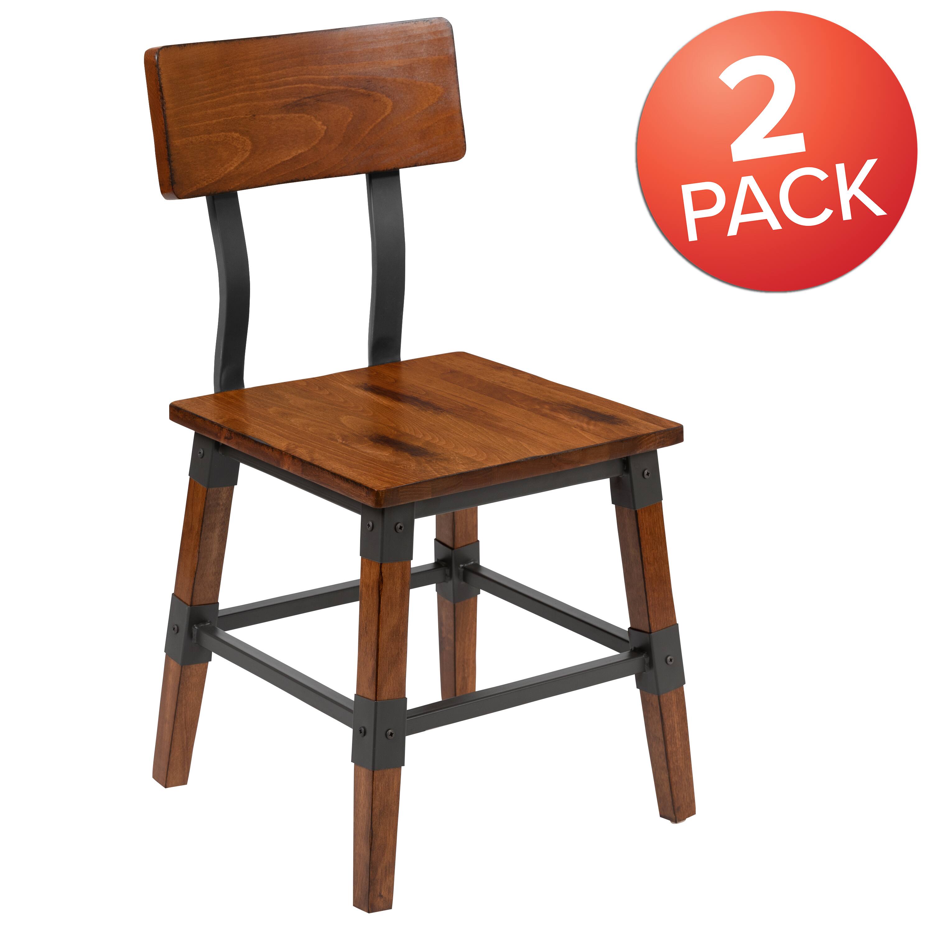 Alt View 1. Emma + Oliver - 2 Pack Commercial Grade Rustic Antique Industrial Style Wood Dining Chair - Walnut.