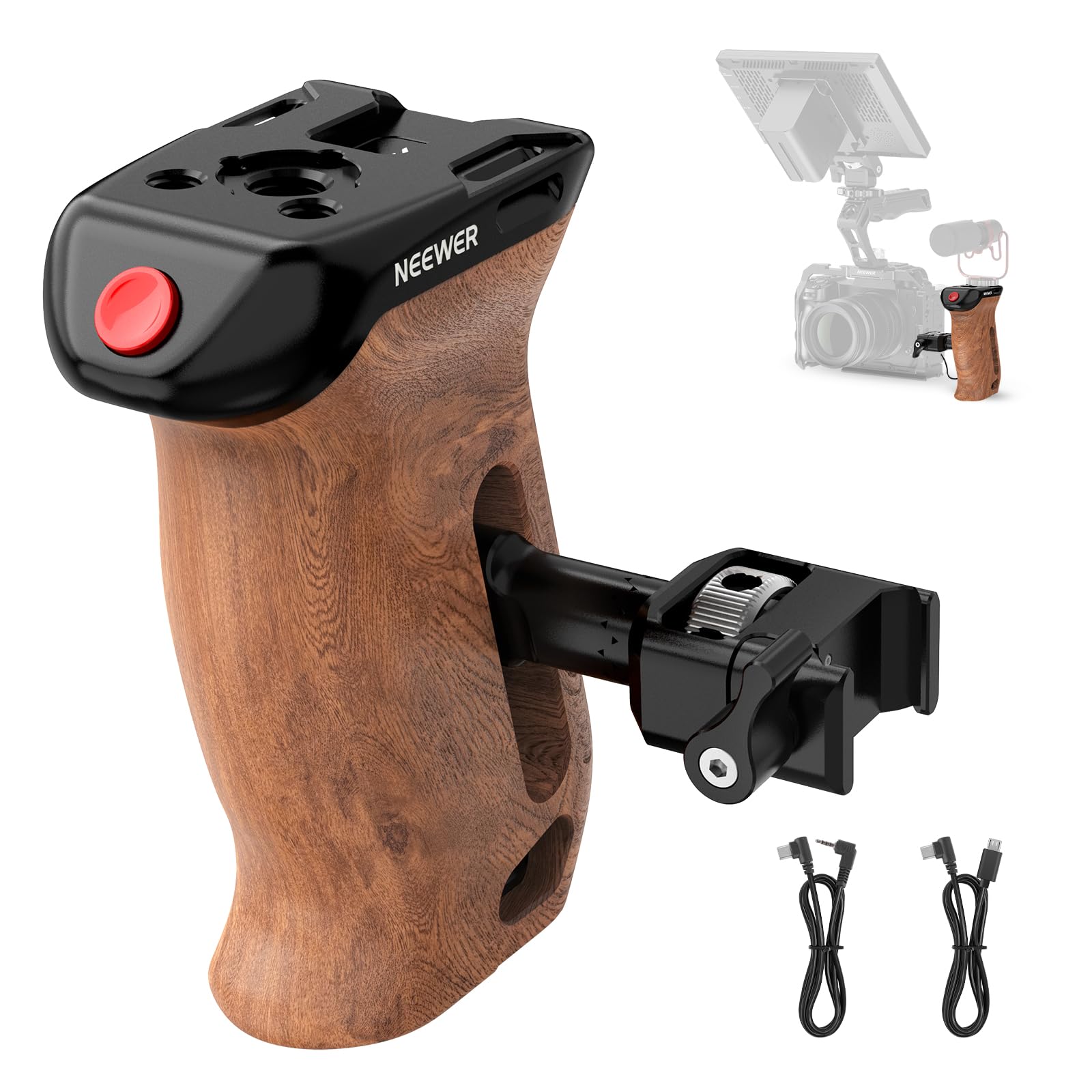Front. Neewer - Wooden Side Handle with Record Start/Stop Trigger, NATO Clamp, 22lb Load, CA123.