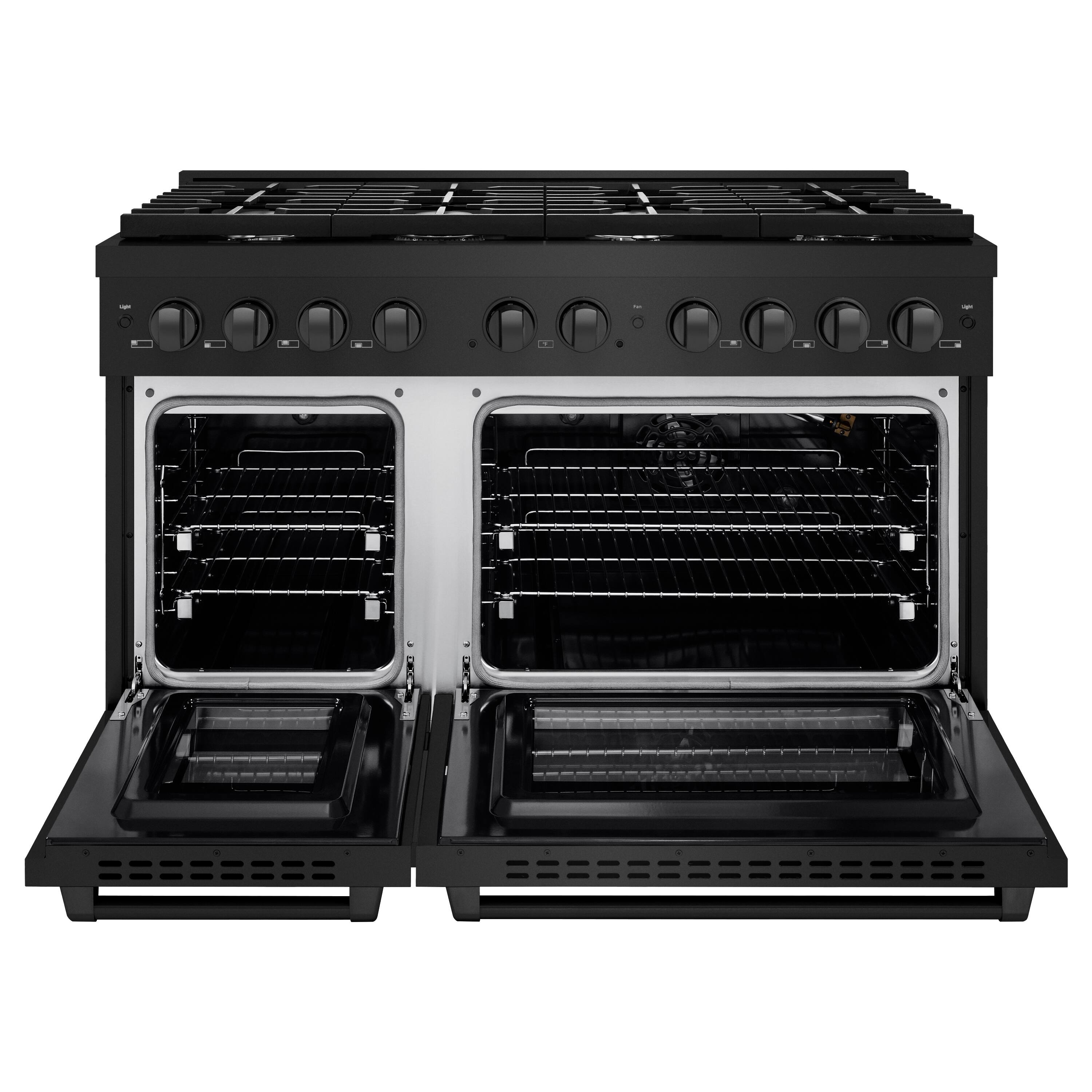 Angle. ZLINE - 48" Paramount Double Oven Gas Range with 8 Burners (SGRB-48) - Black Stainless Steel.