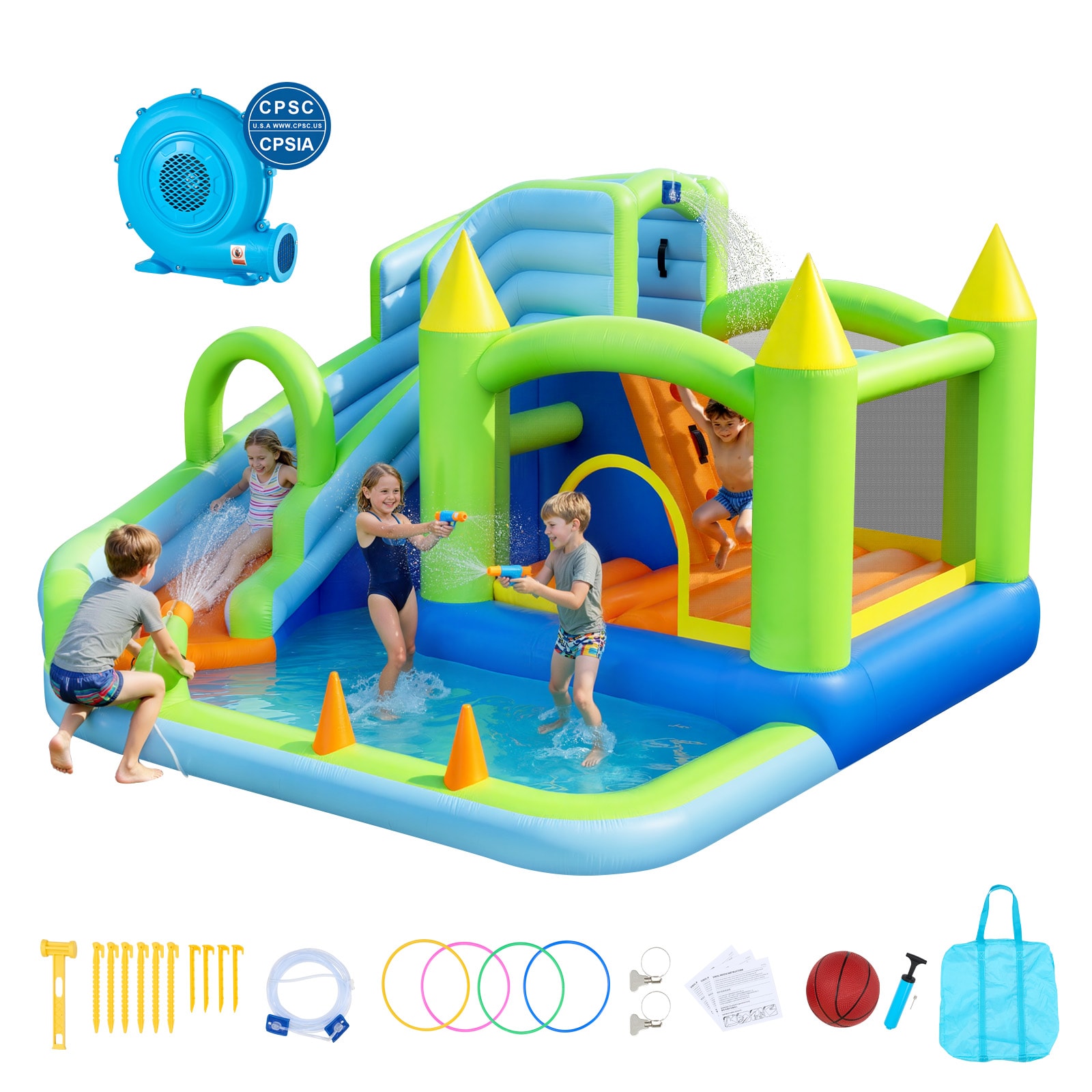 VEVOR - Inflatable Bounce House, 11.3 x 12.3 x 7.0 ft Inflatable Bounce House Water Slide, Bouncer Castle with Castle Bounces - Multiple Colors