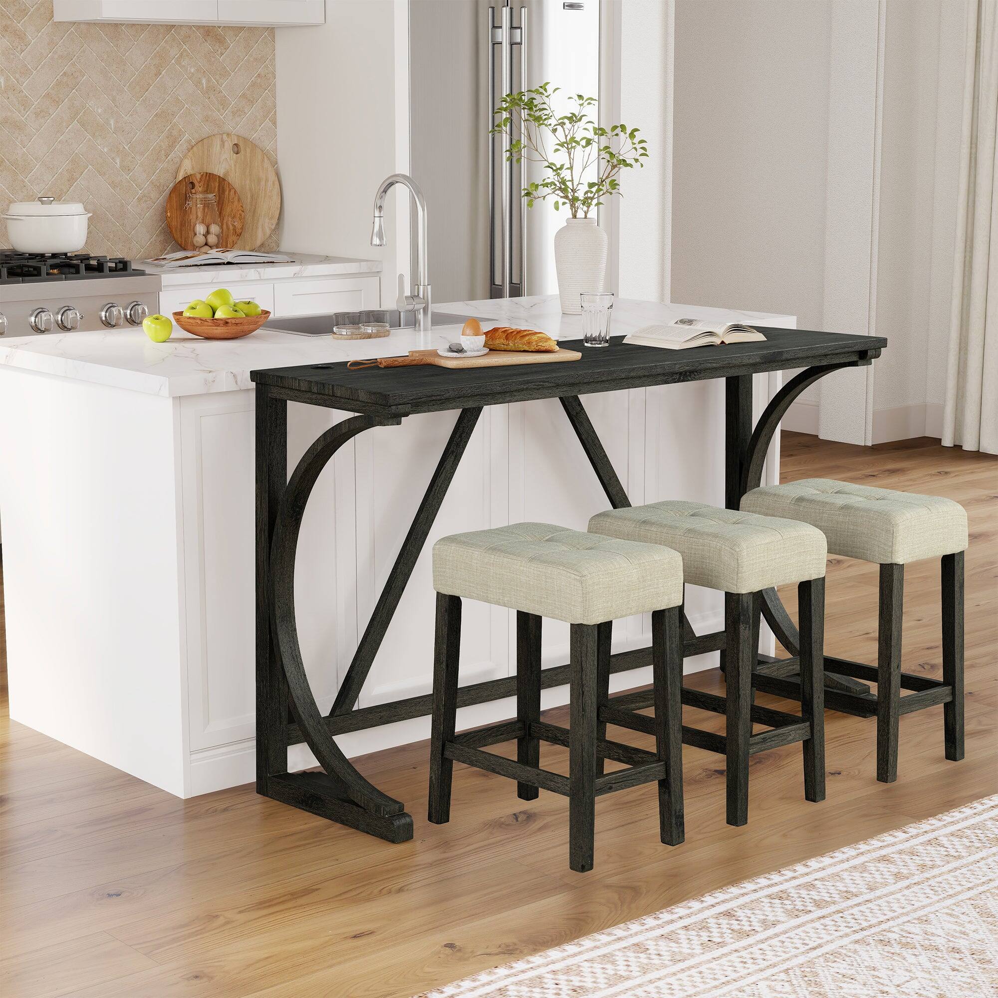 Alt View 1. Boyel Living - Black 4-Piece 36 in. H Bar Table Set with 3-Stools and USB Charging Portsand USB Charging Ports - Black.