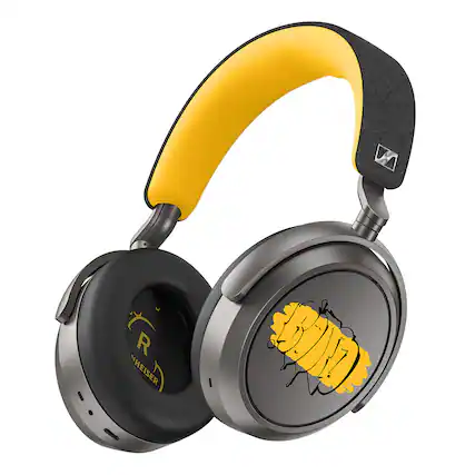 Front. Sennheiser - Sennheiser MOMENTUM 4 Wireless Bluetooth Over Ear Headphones (80th Anniversary) - Gray/Yellow.