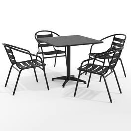 Emma + Oliver - 31.5'' Square Aluminum Indoor-Outdoor Table Set with 4 Slat Back Chairs - Black