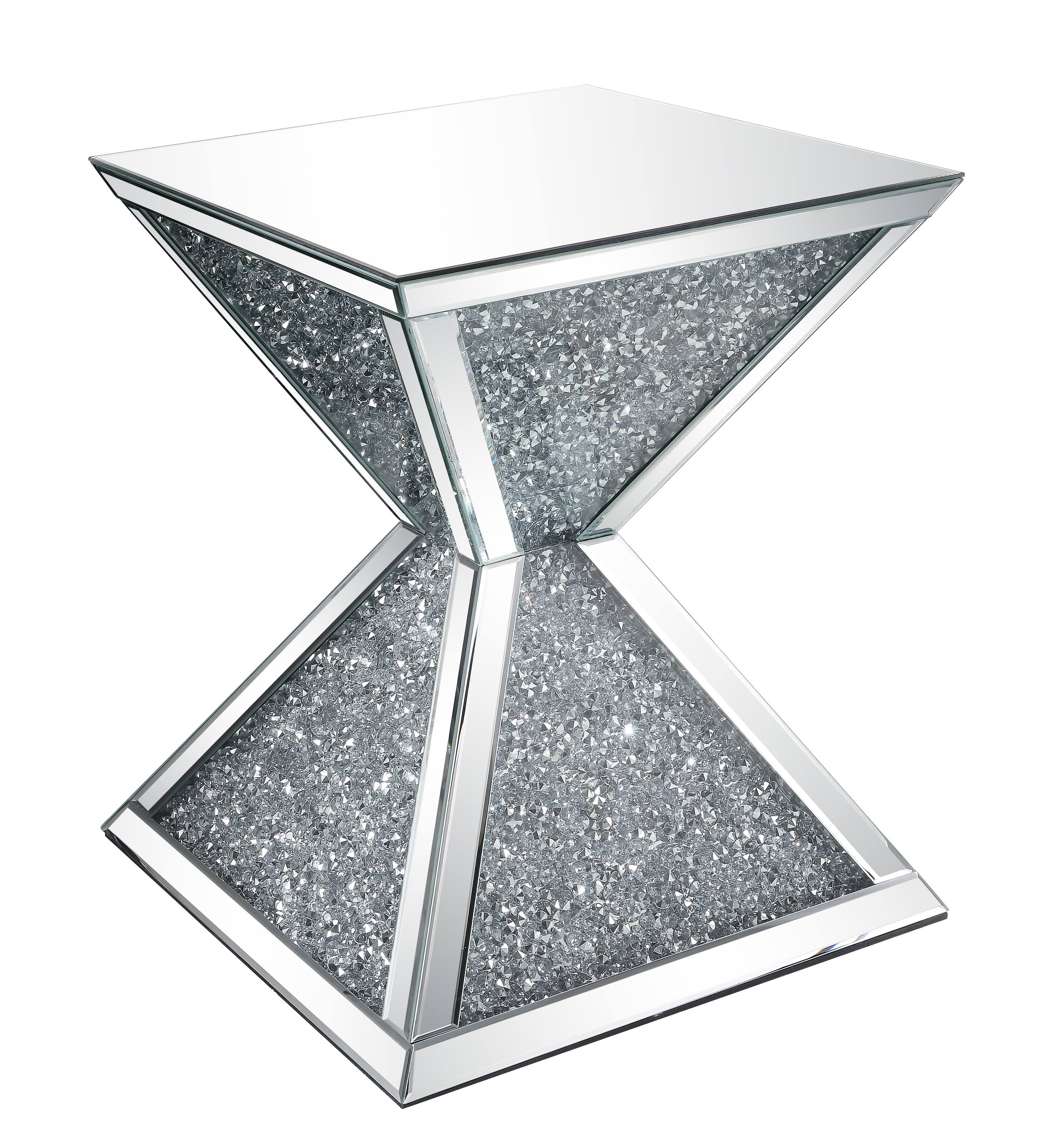 Manhattan Lane - Sparkling End Table with Faux Diamonds Inlay - Silver and Clear