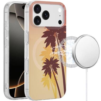 Front. Kitcheniva - IMD Dual Layer Magnetic Circle Cover Phone Case With Tempered Glass For iPhone 17 Pro Max Coconut Palm - Coconut Palm.