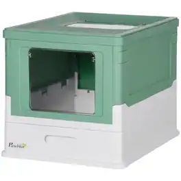 Pawhut - Enclosed Cat Litter Box with Front Entry - Green