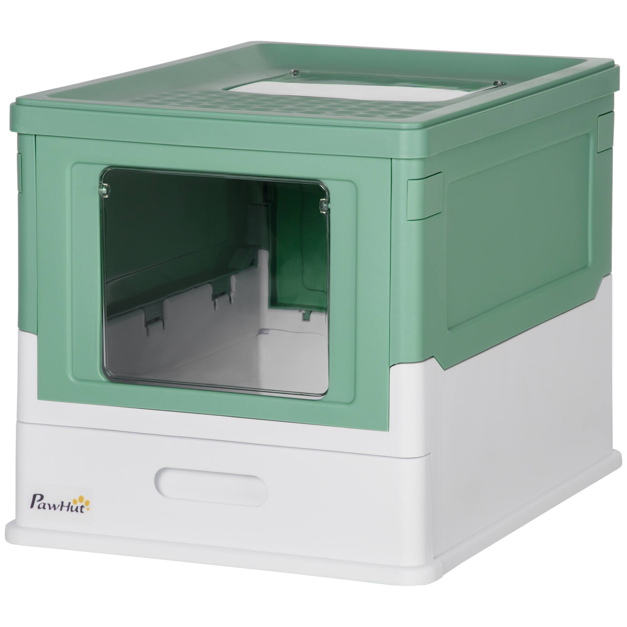 Pawhut - Enclosed Cat Litter Box with Front Entry - Green
