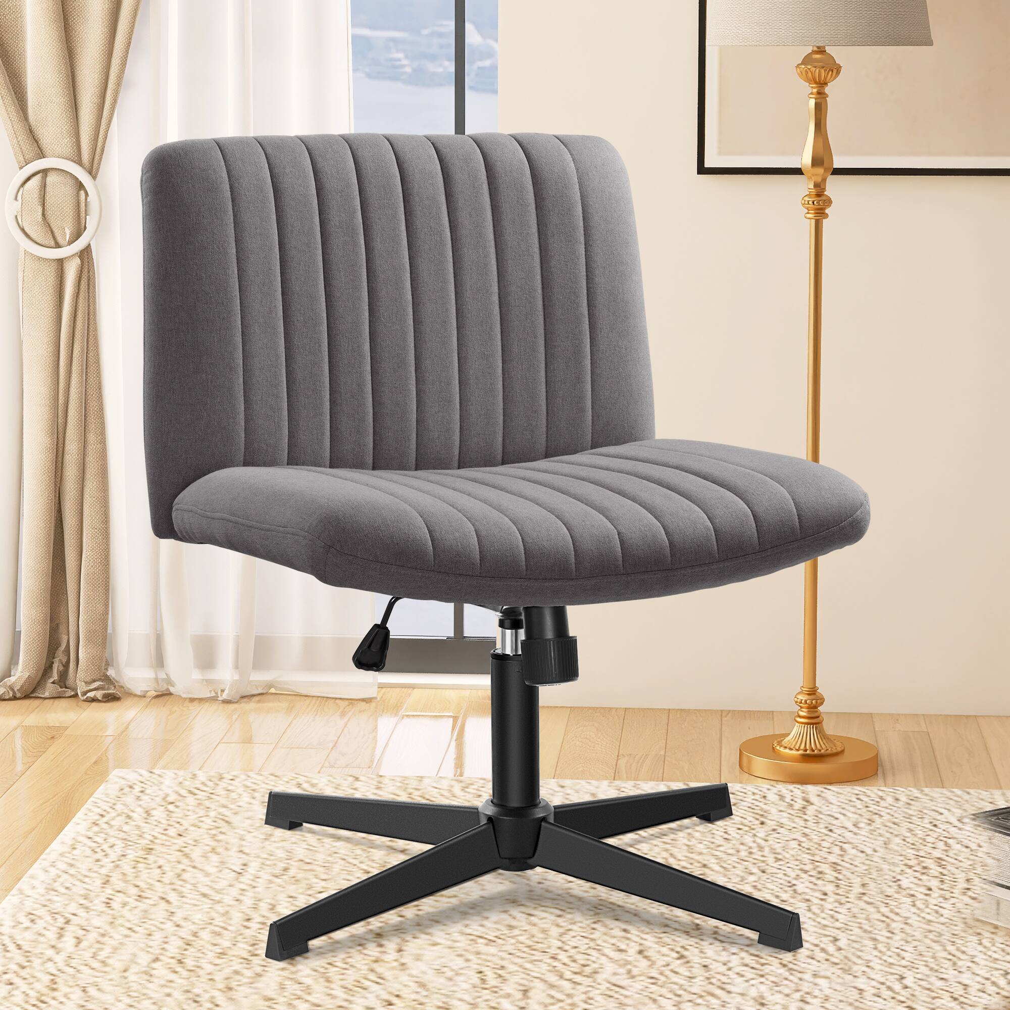 Alt View 4. KERDOM - Criss Cross Chair, Armless Office Chair, Vanity Chair Swivel Desk Chair No Wheels, Wide Makeup Chair Computer Task Chair - Dark Gray.