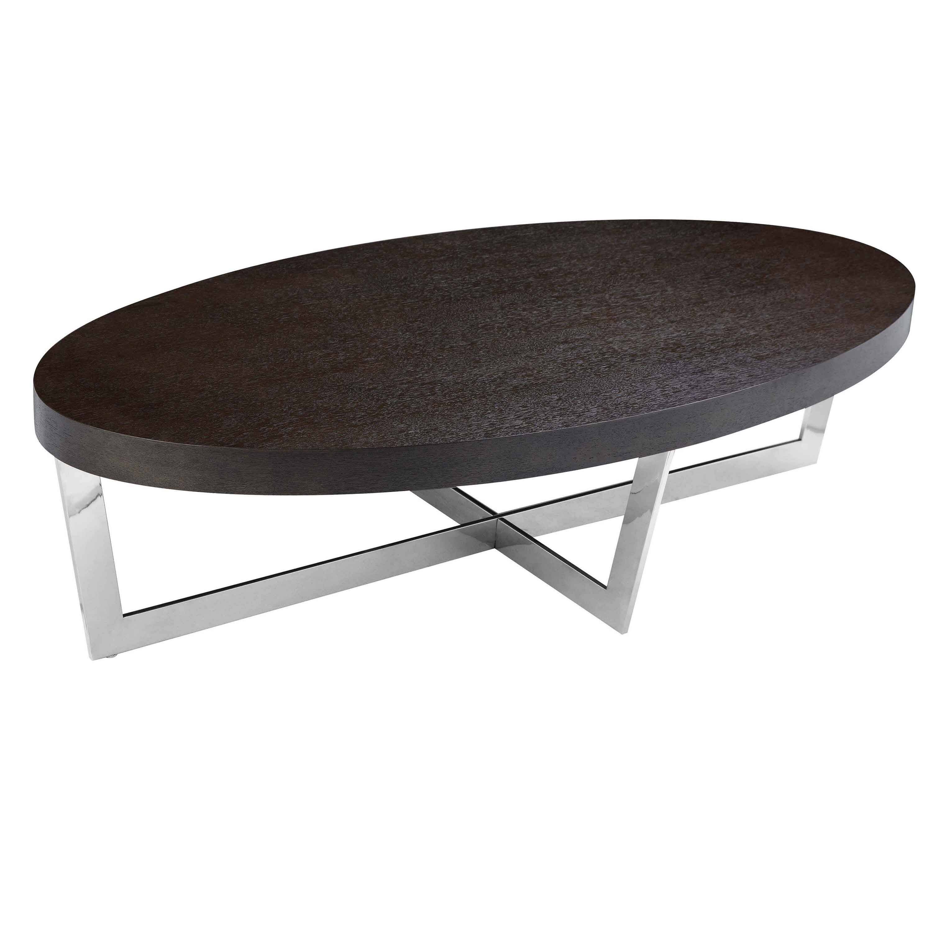Angle. Manhattan Lane - Tini 55 Inch Coffee Table, Oval Top, Chrome Frame - Espresso Brown, Chrome.