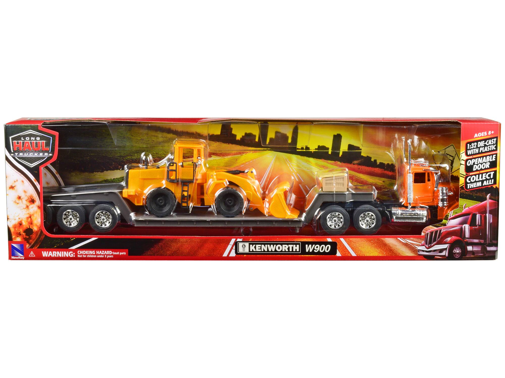 LONG HAUL TRUCKER AGES + 1:32 DIE-CAST WITH PLASTIC OPENABLE DOOR COLLECT ALL! THEM

WARNING: CHOKING HAZARD-Small parts Not for children under 3 years

KENWORTH W900