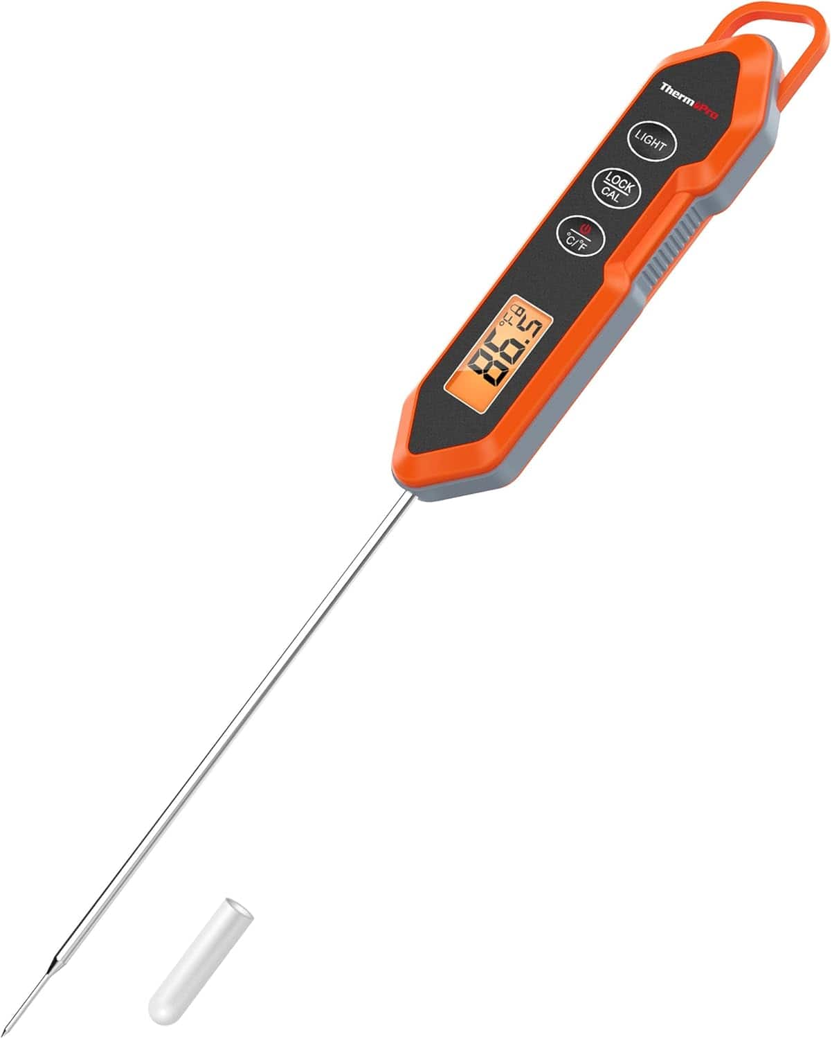 ThermoPro - TP15H Waterproof Instant Read Food Thermometer for Cooking, Digital Meat Thermometer Probe with Backlight - Orange