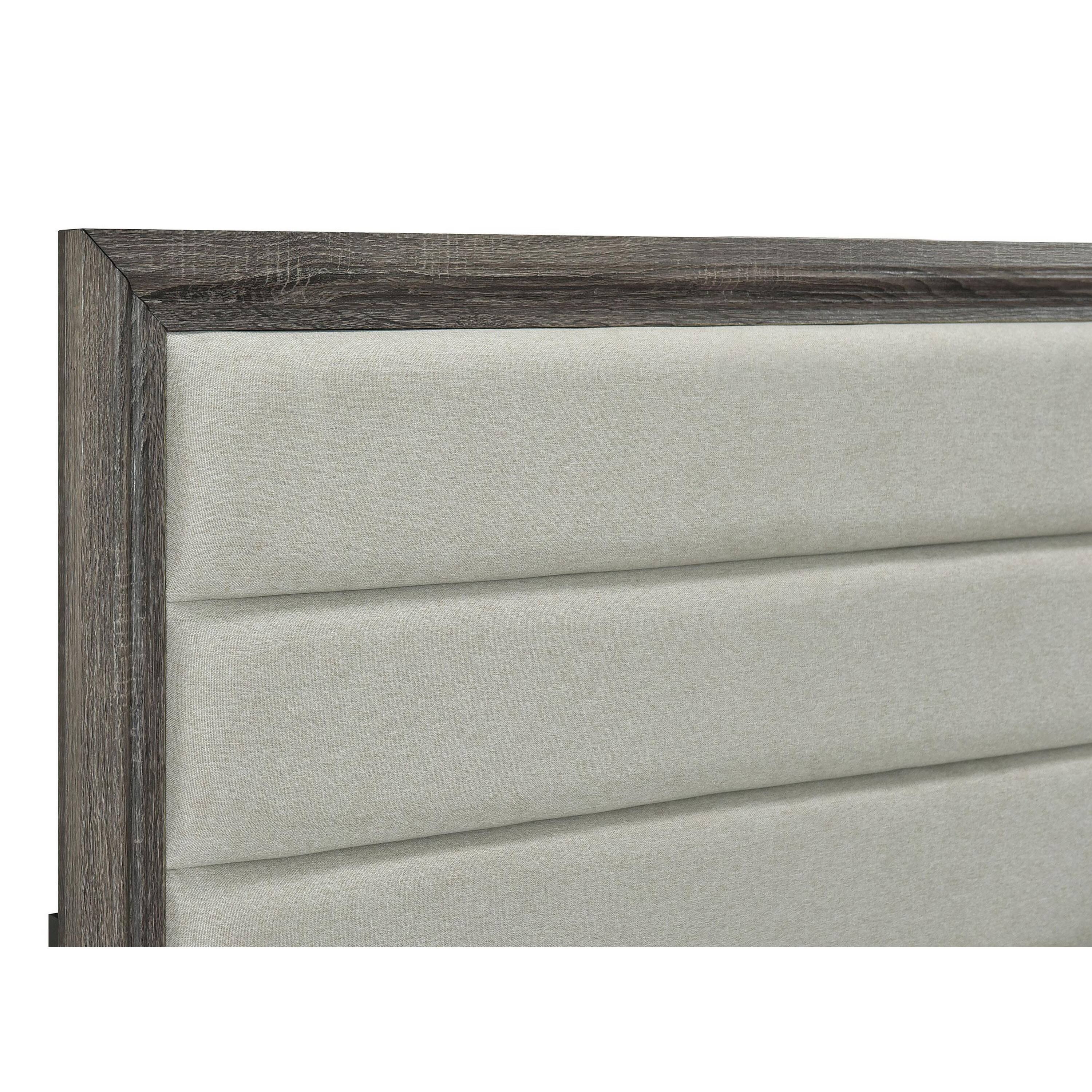 Alt View 3. Manhattan Lane - Reay Queen Size Bed, Panel Headboard, Brown Wood Tufted Tan Upholstery - Brown.