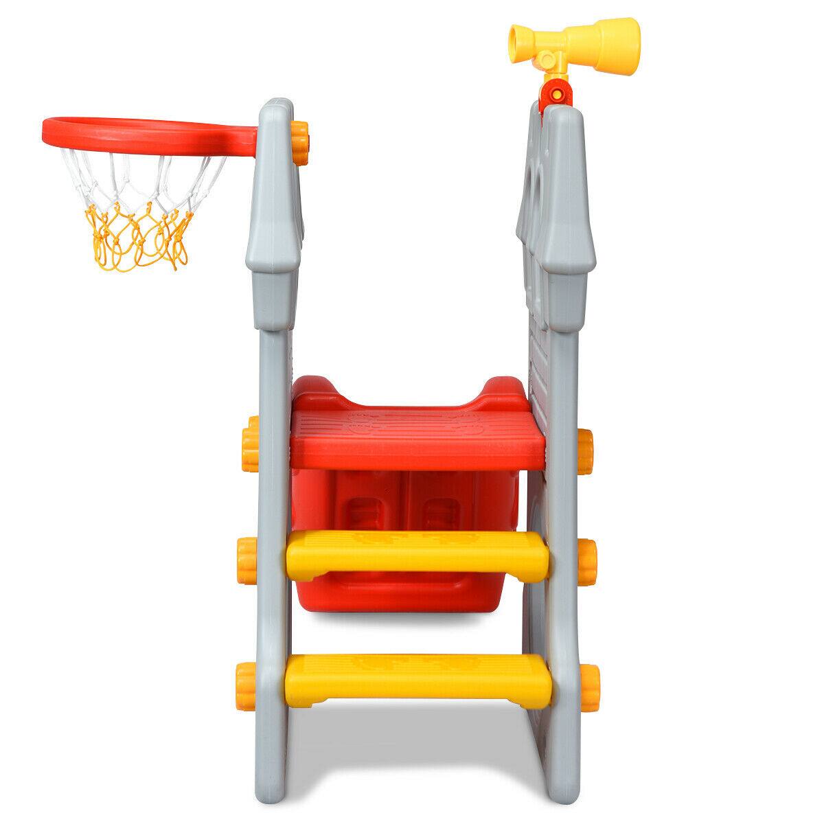 Alt View 3. Gymax - Gymax 2-Step Children Castle Slide Basketball Hoop and Telescope Toy Indoor & Outdoor - Gray, Red, Yellow.