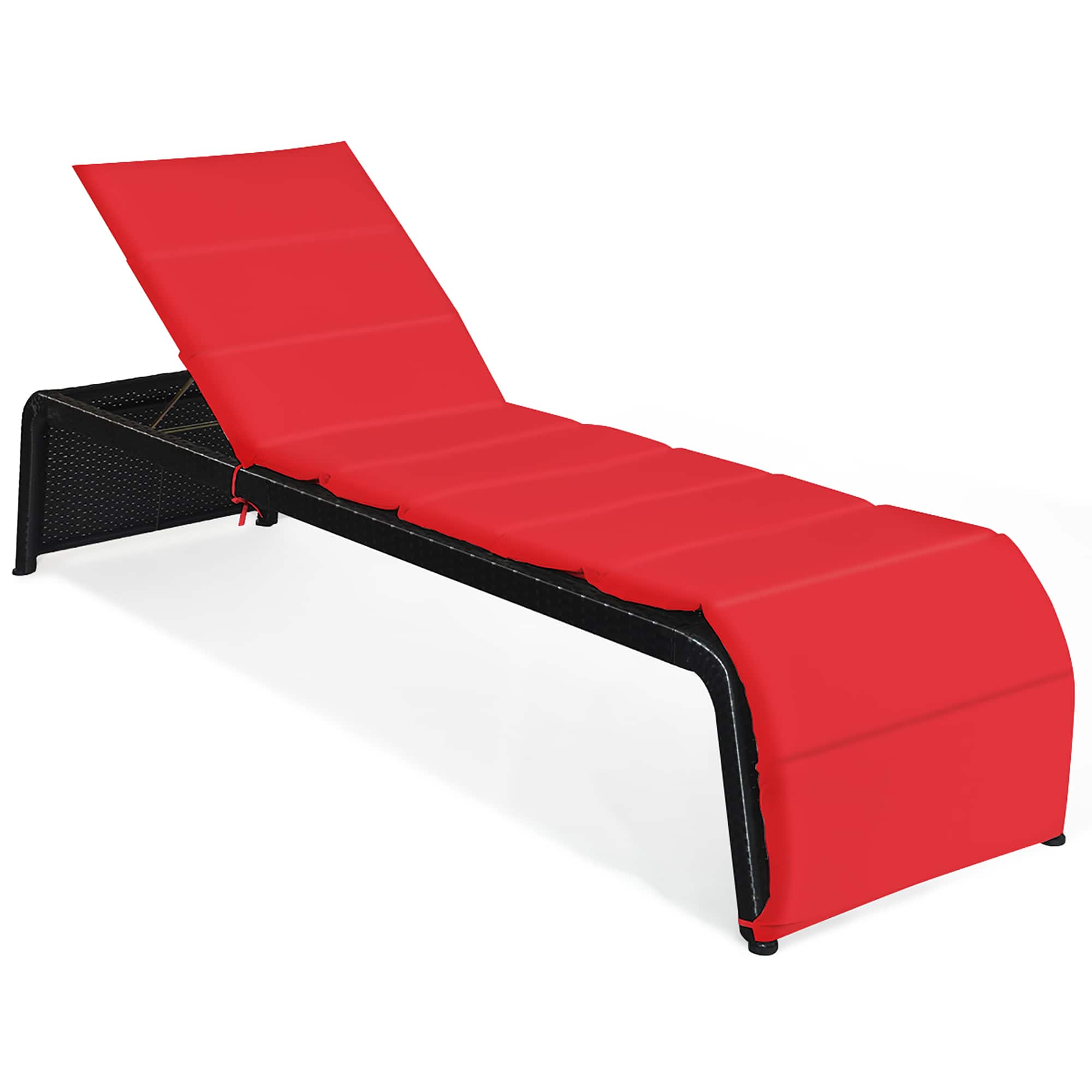 Costway - Patio Rattan Lounge Chair Chaise Recliner Back Adjustable Cushioned Garden - Red + Black price history on PriceWatchPro