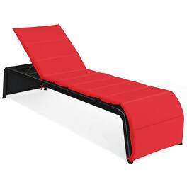Costway - Patio Rattan Lounge Chair Chaise Recliner Back Adjustable Cushioned Garden - Red + Black