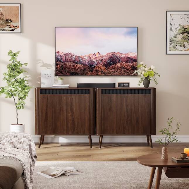 Back. Furnulem - 31 Inch Wide Sideboard Buffet Server Kitchen Storage Cabinet Adjustable Shelves Open Rack Console Table For Dining Room - Brown.