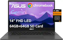 ASUS - Chromebook CM1402 14" FHD Laptop - MediaTek Kompanio 520 - 4GB Memory - 64GB eMMC +64GB SD Card - 64GB IST SD Card - Gravity Gray