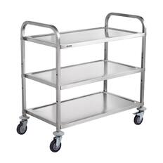 Front. VEVOR - Kitchen Utility Cart, 3 Tiers, Wire Rolling Cart on Wheels with 450LBS, with 80mm Basket Curved Handle PP Liner 6 Hooks - Silver.
