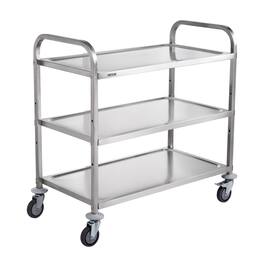 VEVOR - Kitchen Utility Cart, 3 Tiers, Wire Rolling Cart on Wheels with 450LBS, with 80mm Basket Curved Handle PP Liner 6 Hooks - Silver