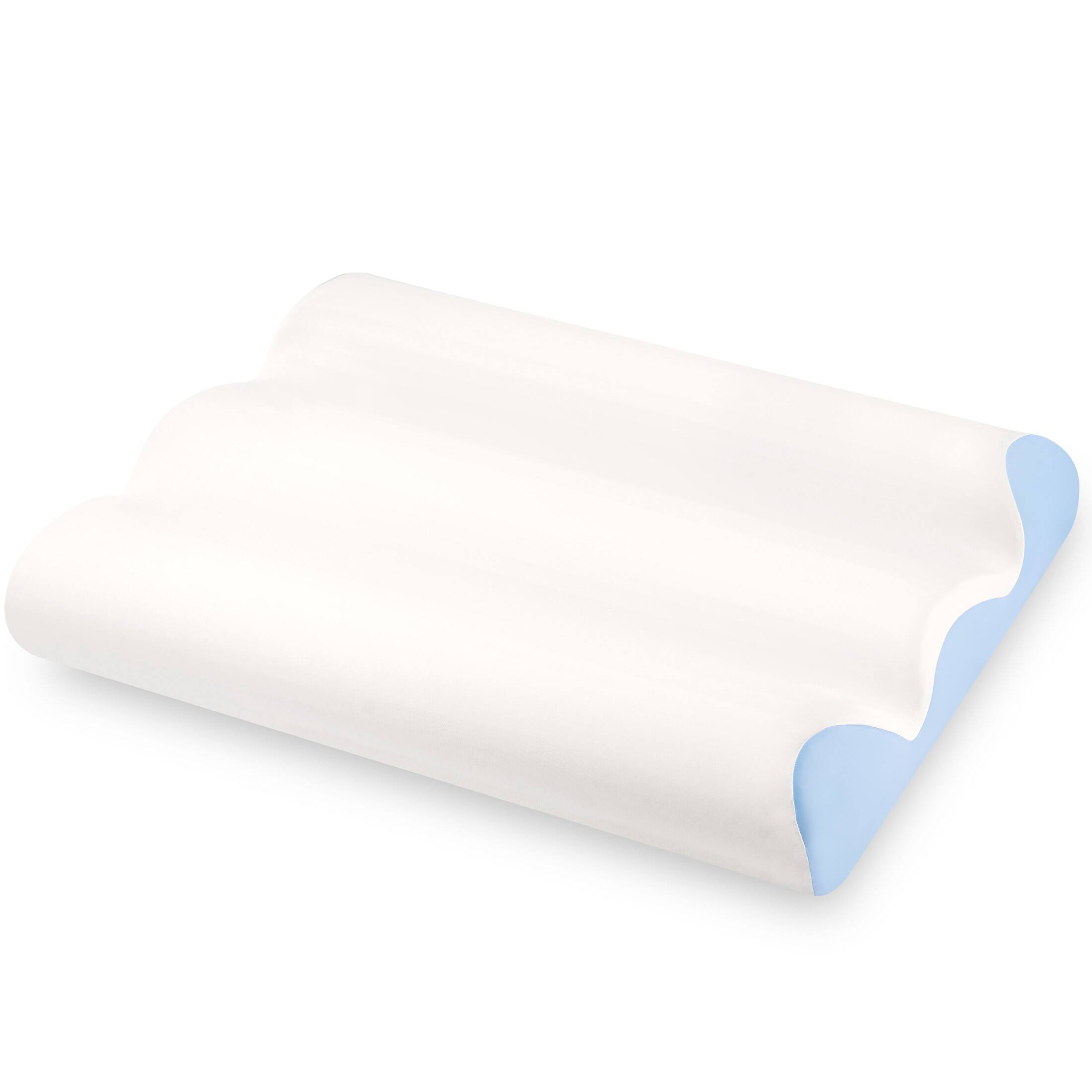 Front. Sweetcrispy - Ergonomic Contour Memory Foam Pillow, Orthopedic Bed Pillow for Pain Relief and Posture Correction - White and Blue.