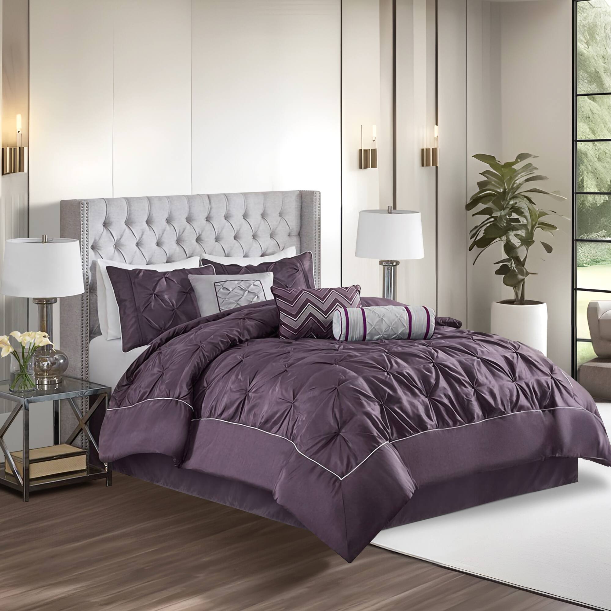 Alt View 4. Gracie Mills - Gracie Mills Shelby 7-Piece Padded Comforter Set - Plum.