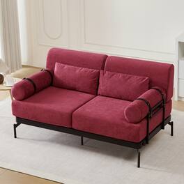 GOODSILO - Modern Loveseat Sofa 59"" Couch 2-Seater with USB Ports & Unique Armrests - Red