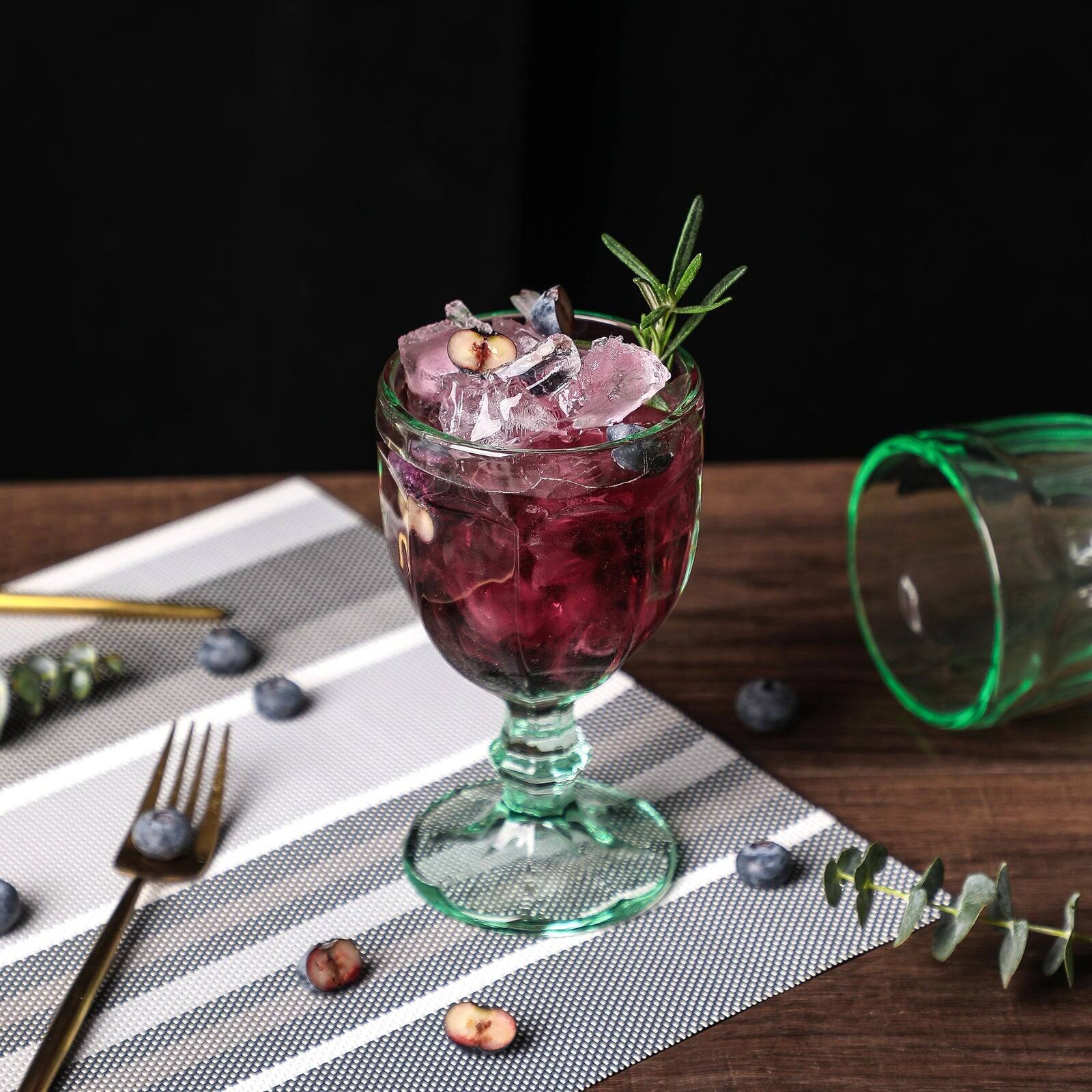 Alt View 1. BreeBe - Vintage Embossed Glass Goblet (10.2 oz. set of 6) - Green.