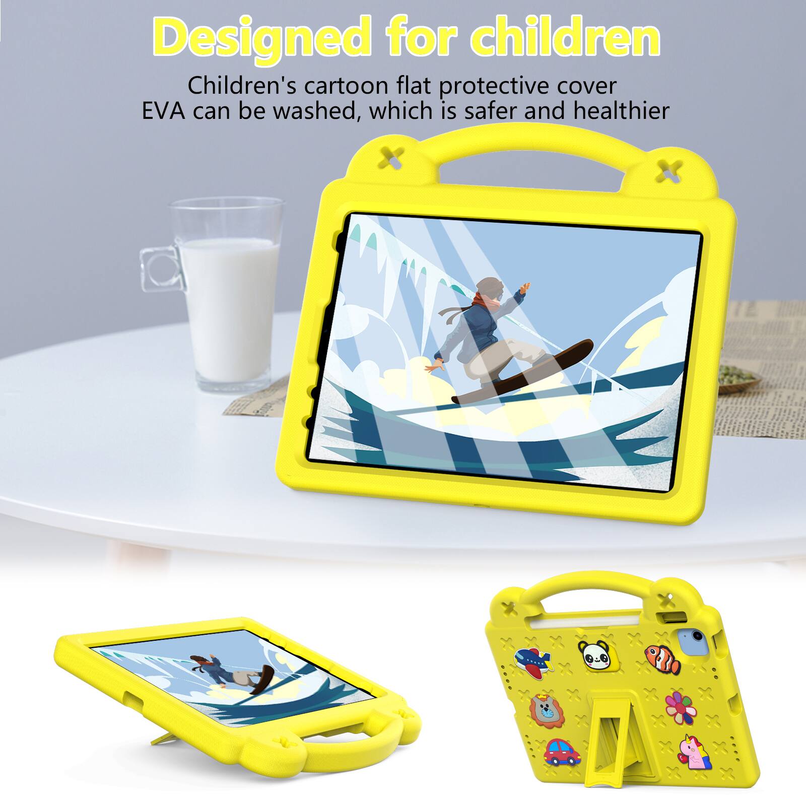 Designed for children  
Children's cartoon flat protective cover EVA can be washed, which is safer and healthier