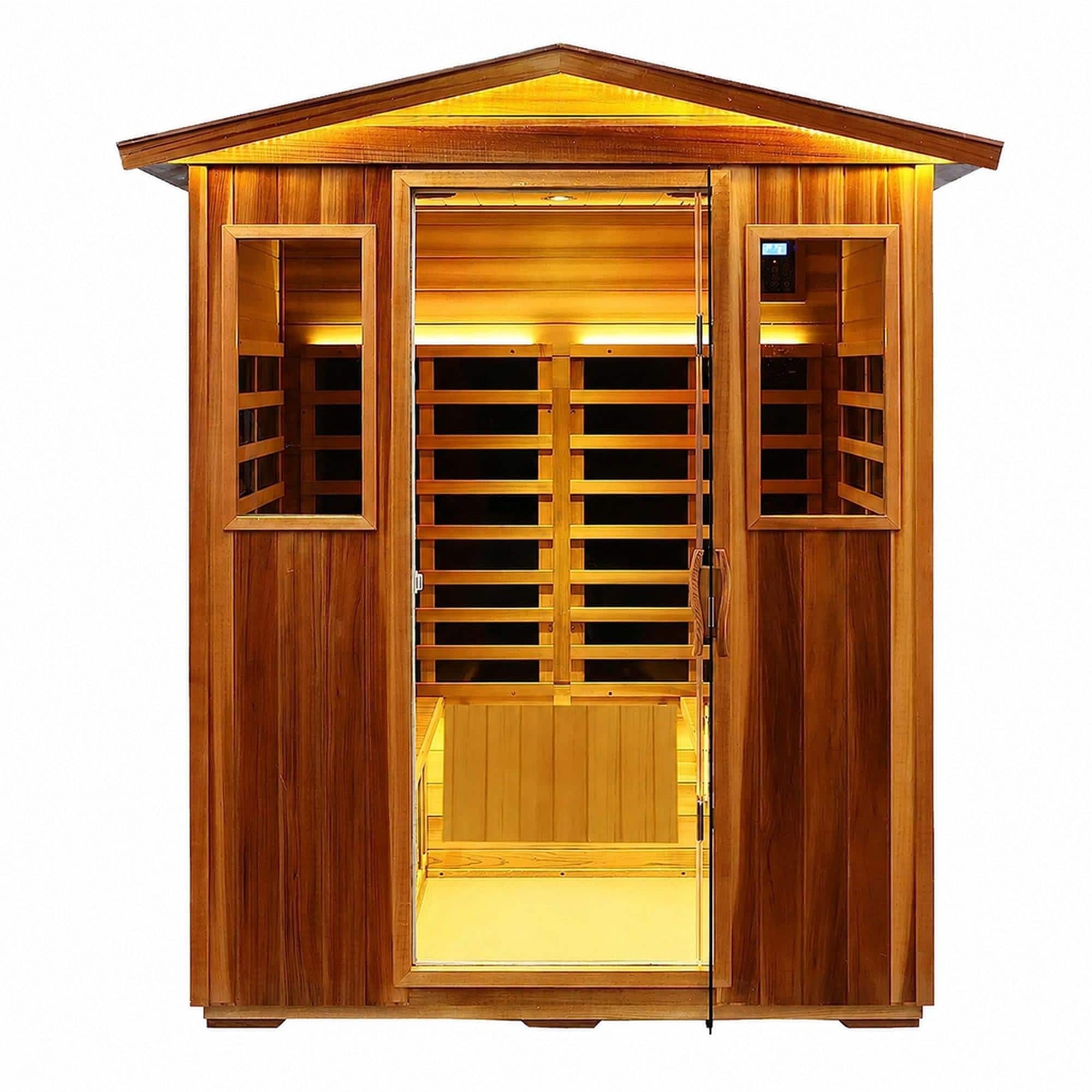 RYHNUYNE - Four-Person Far-Infrared Outdoor Sauna, 83 in x 68.2 in x 52.4 in, Canadian Hemlock, 2050 W, Tempered Glass Door - Natural price history on PriceWatchPro