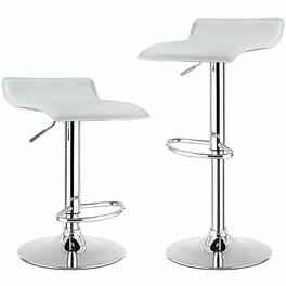 Gymax - Set of 2 PU Leather Swivel Bar Stool Adjustable Kitchen Counter Bar Chairs - White