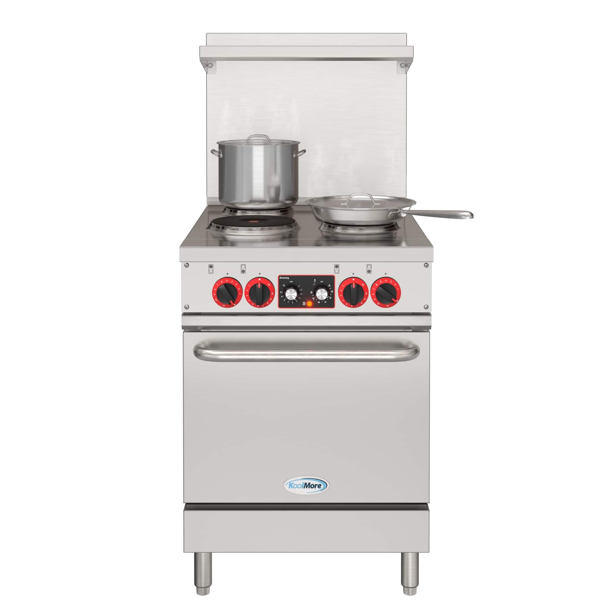 Koolmore - 24 In. Commercial Electric Range with 4 Burners and 1 Standard Electric Oven in Stainless Steel - 208V 3 Phase - Stainless-Steel