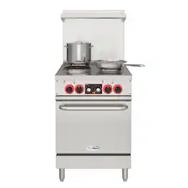 Koolmore - 24 In. Commercial Electric Range with 4 Burners and 1 Standard Electric Oven - 208V 3 Phase - Stainless Steel
