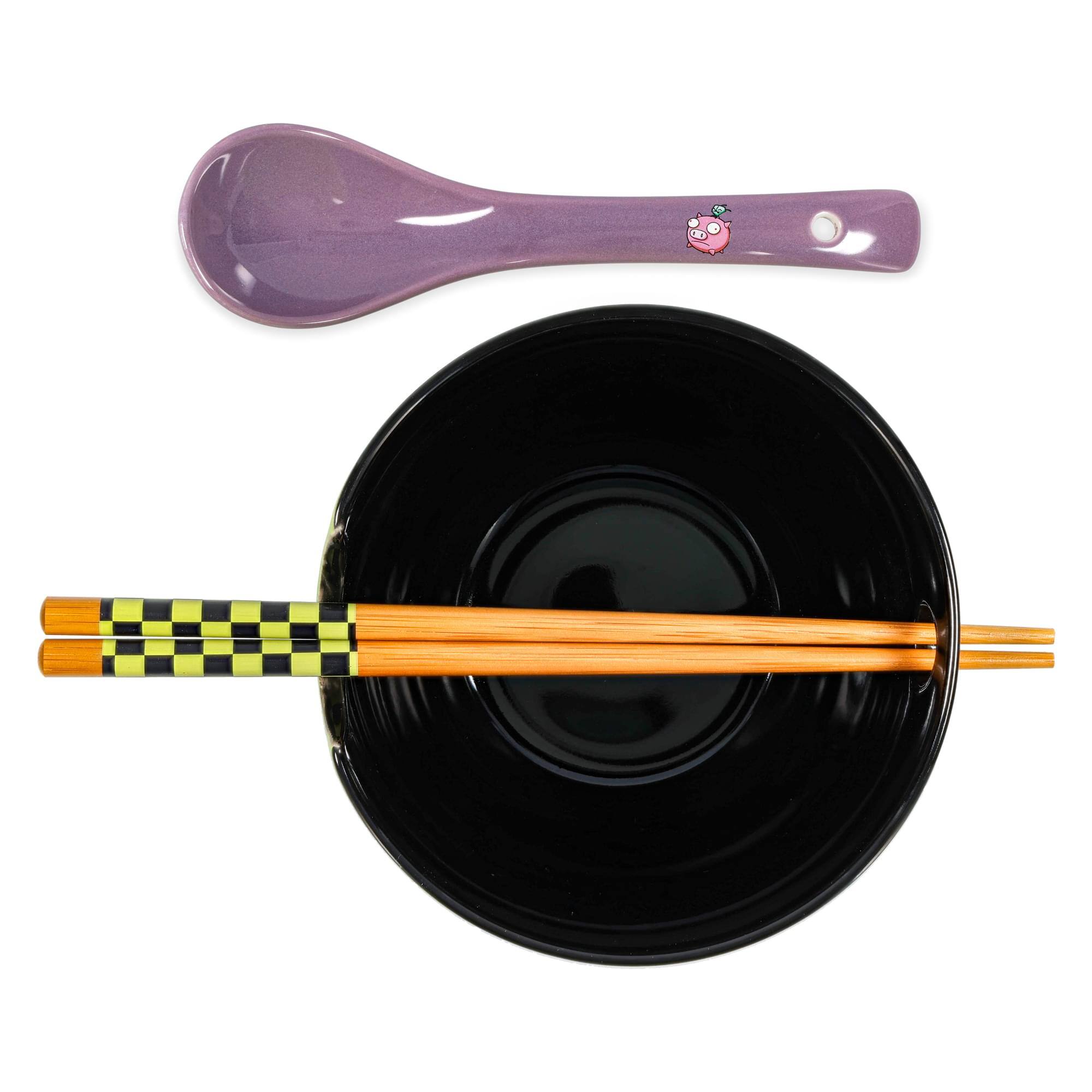 Alt View 10. Silver Buffalo - Invader Zim GIR Ceramic Ramen Bowl, Chopstick, and Spoon Set - Green.