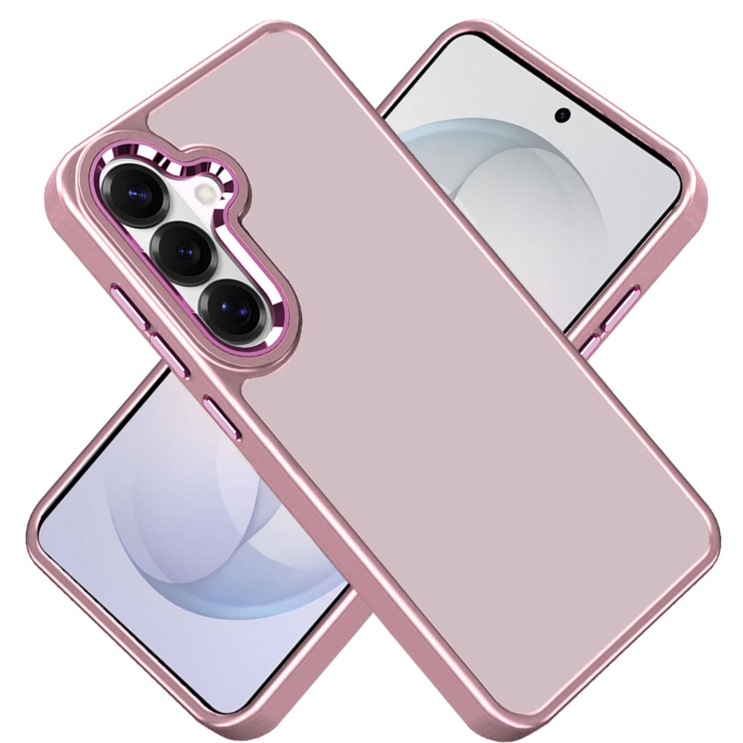 Angle. Kitcheniva - Soft Acrylic Hybrid Case With Metal Buttons Plus Tempered Glass For Samsung S26 FE Light Pink - Light Pink.